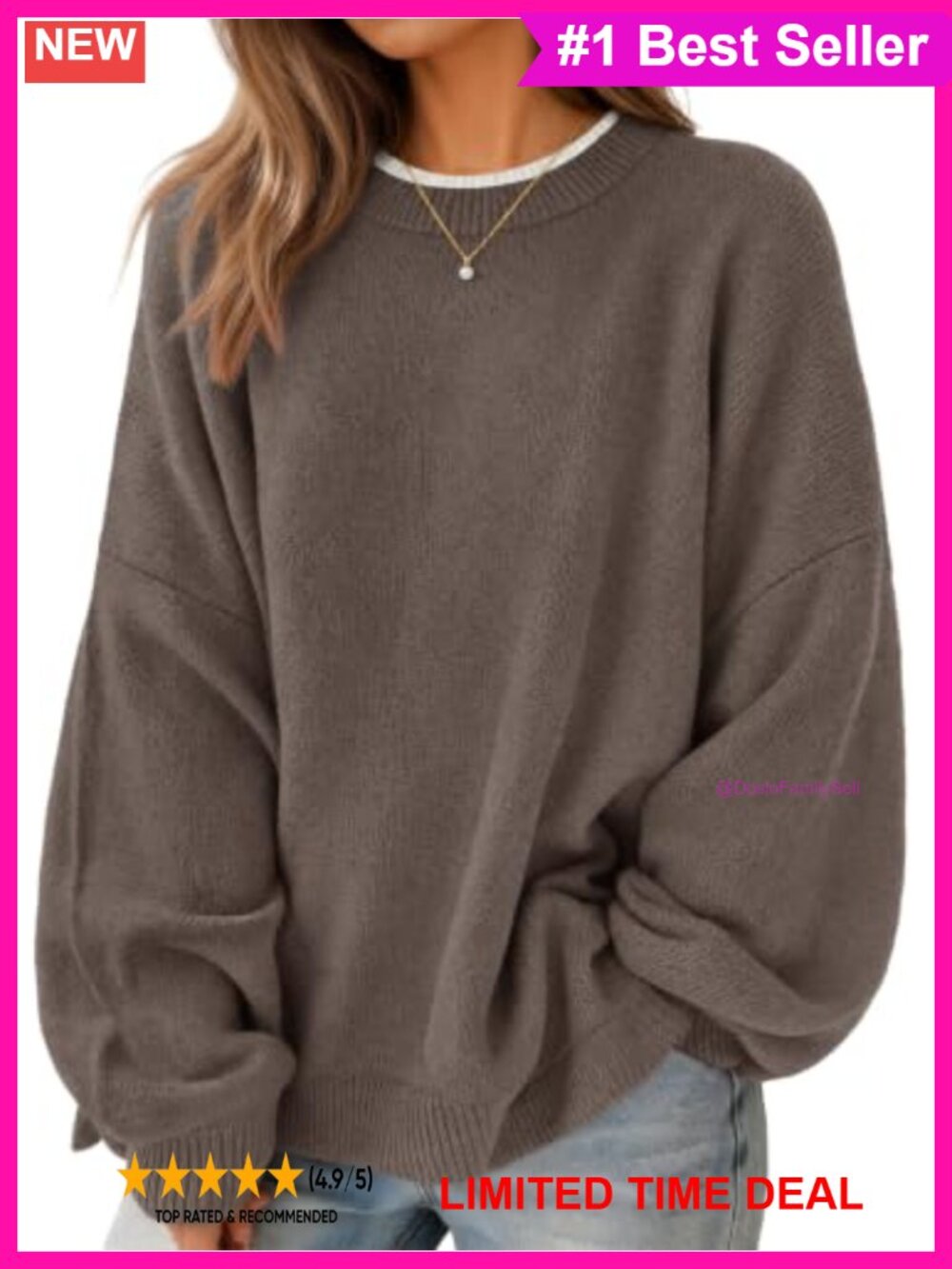 Oversized Batwing Sleeve Pullover Sweater with Contrast Trim